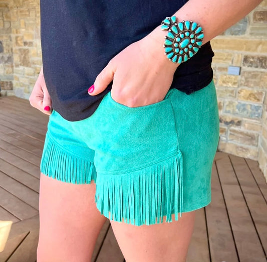 Turquoise Fringe Shorts