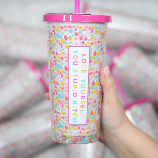 Love Yourself Glitter Tumbler