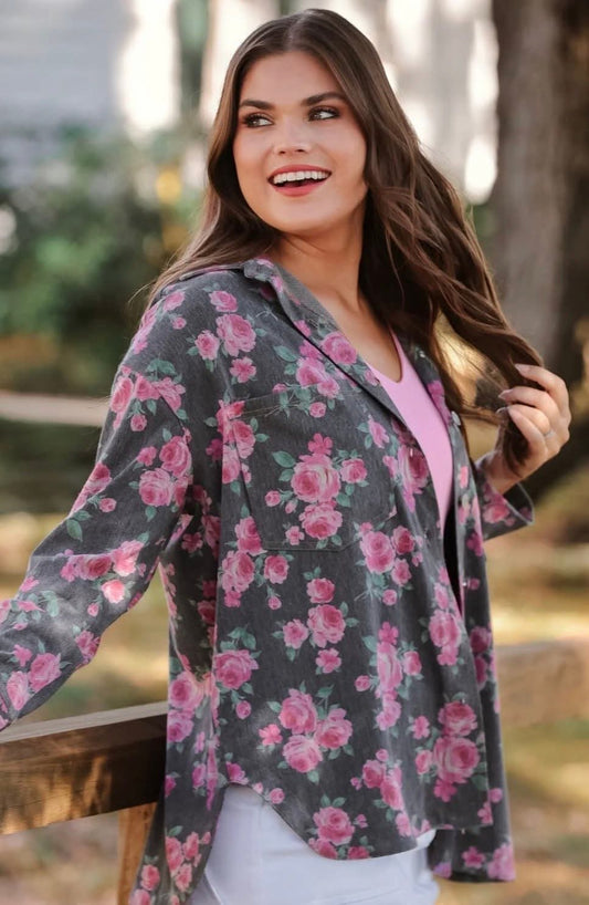 Rose Stretch Denim Shacket